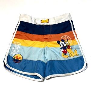 Disney Boys Retro Mickey Mouse & Pluto Striped Swim Trunk Shorts Size 4